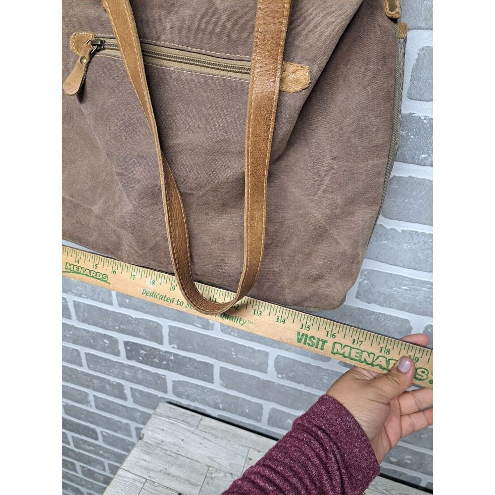 Myra Bag Women Ace Opcycled Canvas & Cowhide Messenger Large Crossbody Bag - Picture 12 of 16